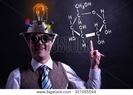 Nerd Presenting Handdrawn Chemical Formula Of Formic Glucose