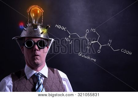 Nerd Presenting Handdrawn Chemical Formula Of Formic Glutathione Antioxidant Peptide