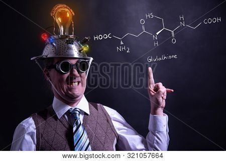 Nerd Presenting Handdrawn Chemical Formula Of Formic Glutathione Antioxidant Peptide