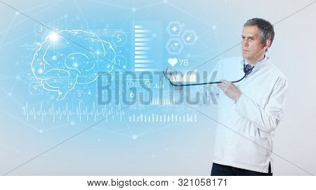 Middle aged neurologist showing the test result