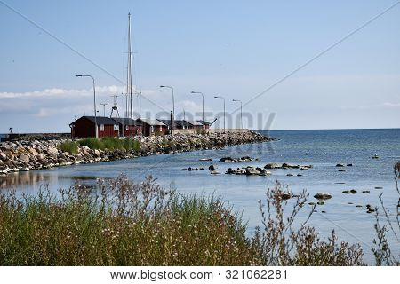 Small Fishing Cabins At The Swedish Village Boda On The Island Oland In The Baltic Sea
