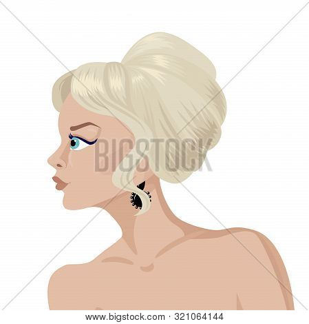 Blonde Girl With Earrings Looking To The Left. Vector Illustration