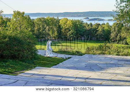 Oslo, Norway - October 03, 2016: Ekebergparken Sculpture Park With Sea View And Sculpture 