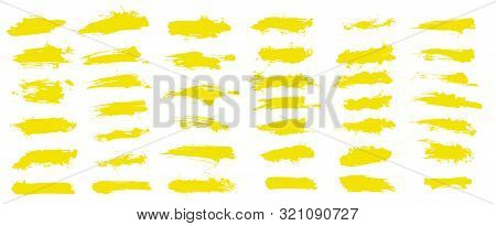 Highlight Brush Lines. Marker Color Stroke, Brush Pen Hand Drawn Underline. Yellow Watercolor Hand D