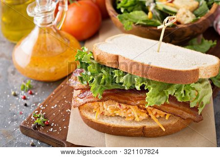 Pimento Cheese, Lettuce And Bacon Sandwich With Salad