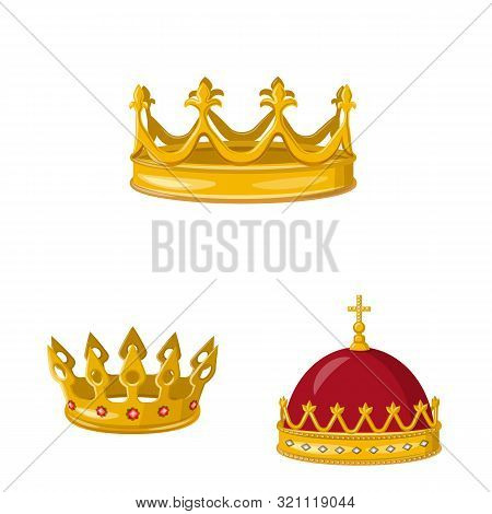 Vector Illustration Of Monarchy And Gold Symbol. Set Of Monarchy And Heraldic Vector Icon For Stock.