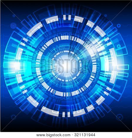 Digital Technology Concept, Abstract Background. Internet, Interface. Dark Blue Circuit Board Techno