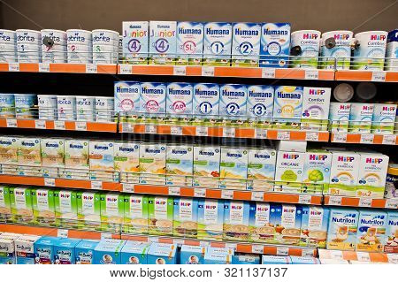 Kiev, Ukraine - September 4, 2019: Silpo Supermarket. Infant Formula On The Shelf Of Store.