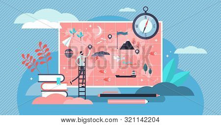 Geography Vector Illustration. Flat Tiny Atlas Earth Study Persons Concept. Abstract Topography Scie