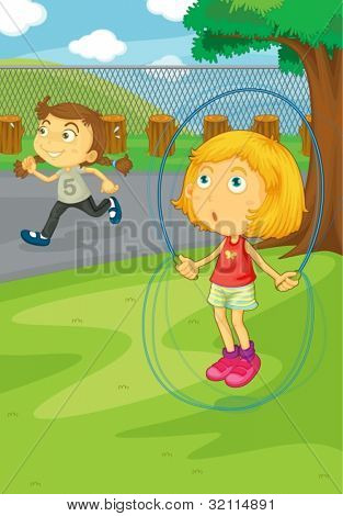 Illustration av flickor leker i parken
