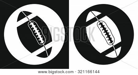 Rugby Ball Icon. Silhouette Rugby Ball On A Black And White Background. Sports Equipment. Illustrati
