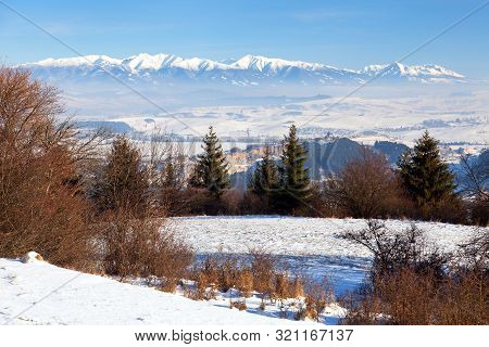 Panoramic Wintry View Of High Tartas Mountains From Fatra Mountains, Slovakia