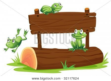 Illustration av grodor med tecken