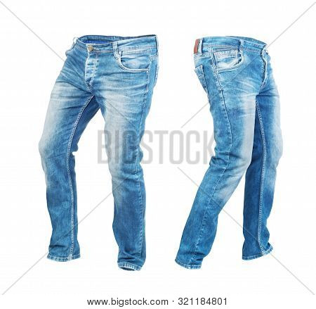 Blank Jeans Pants Leftside And Rightside Isolated On A White Background