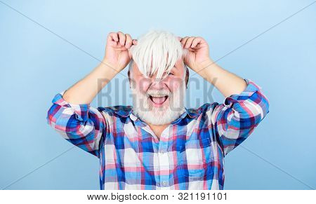 A Breath Of Fresh Hair. Health Care. Happy Old Granpa. Senior Man With Gray Beard. Barber And Hairdr