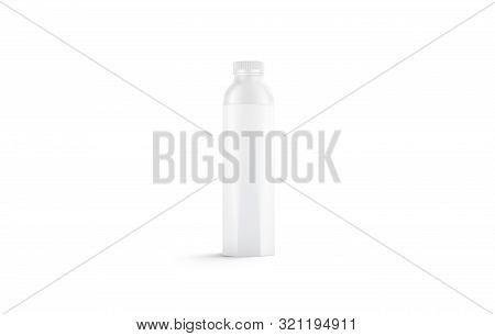 Blank White Water Bottle Mockup, Isolated, Front View, 3d Rendering. Empty Bottled With Water Mock U