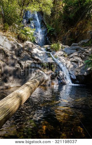 Serra Do Espinhal, Portugal - August 31, 2019 : Waterfall Pedra Ferida, Coimbra, Portugal