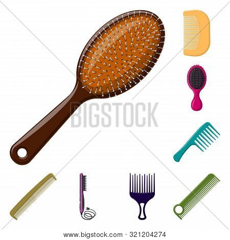 Vector Design Of Brush And Hair Logo. Collection Of Brush And Hairbrush Stock Symbol For Web.