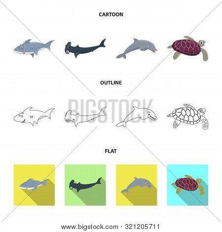 Vector Illustration Of Sea And Animal Logo. Collection Of Sea And Marine Vector Icon For Stock.