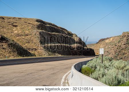 The Steep Grade Of Us-95 Highway In Owyhee County Idaho Through The Canyon And Mountains