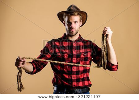 Lasso Tool Of American Cowboy. Ranch Occupations. Lasso Is Used In Rodeos Part Competitive Events. L