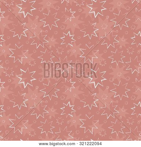 Beautiful Hand Drawn White Stars In Painterly Design. Seamless Vector Pattern On Textured Dusky Pink