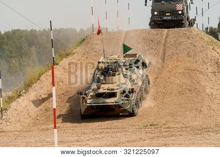 Tyumen, Russia - August 11, 2019: International Army Games. Safe Route Contest. The Btr-82 Amphibiou