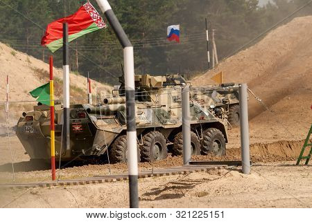 Tyumen, Russia - August 11, 2019: International Army Games. Safe Route Contest. The Btr-82 Amphibiou