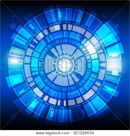 Digital Technology Concept, Abstract Background. Internet, Interface. Dark Blue Circle Technology Gr