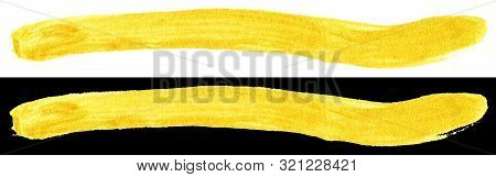 Yellow Gold Colored Doodle Smear Stroke Isolated On Black And White Backgrounds. Hand-drawn Golden A