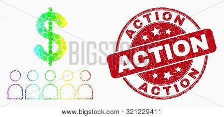 Pixel Spectrum Bank Clients Mosaic Pictogram And Action Watermark. Red Vector Rounded Grunge Seal Wi
