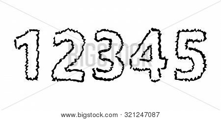 Hand Drawn Numbers 12345. Uppercase Modern Font And Typeface. Black Symbols On White Background. Vec