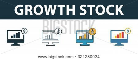 Growth Stock Icon Set. Four Elements In Diferent Styles From Personal Finance Icons Collection. Crea