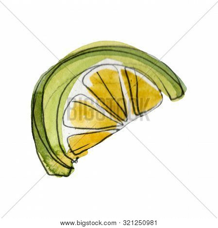 Fresh Fruit Lime Slise. Watercolor Background Illustration Set. Isolated Lime Illustration Element.