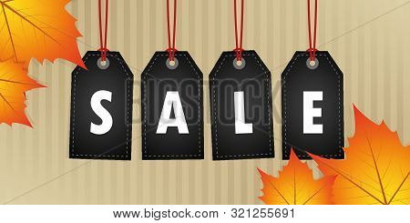 Autumn Sale Promotion Hanging Label With Yellow Leaves On Abstract Paper Background Vector Illustrat