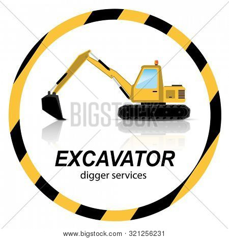 Illustration Yellow Excavator, digger machines on banner for business, service, advertising, web. 