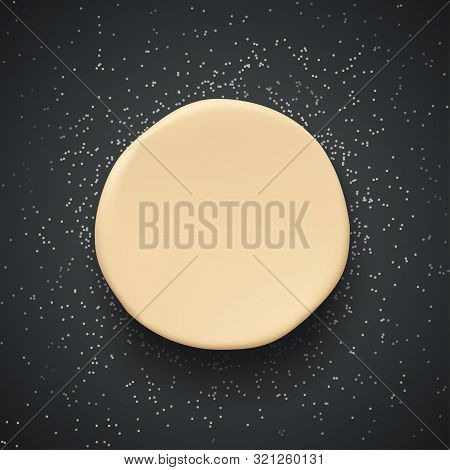 Illustration Of Rolled Out Bright Round Flat Dough With Flour With Shadow On Dark Background