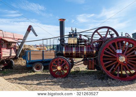Blandford Forum.dorset.united Kingdom.august 24th 2019.a Red Foden Traction Engine Is On Display At 