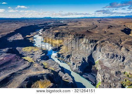 Fantastic View Of Canyon And Waterfall Hafragilsfoss. Location: Vatnajokull National Park, River Jok