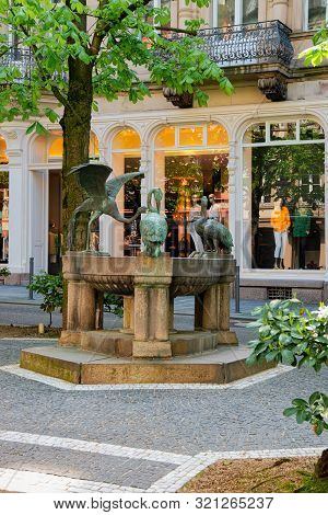 Heron Fountain Reiherbrunnen In Sophienstrasse In Baden Baden In Germany
