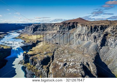 Fantastic View Of Canyon And Waterfall Hafragilsfoss. Location: Vatnajokull National Park, River Jok
