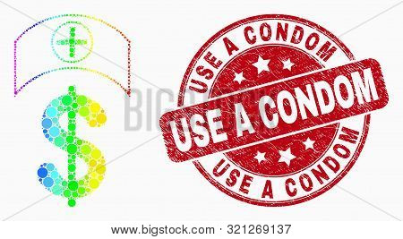 Pixel Bright Spectral Medicine Price Mosaic Pictogram And Use A Condom Seal Stamp. Red Vector Round 
