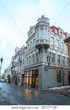 Vilnius, Lietuva - 05.01.2019: The Old Streets Of Vilnius. New Year In Vilnius.