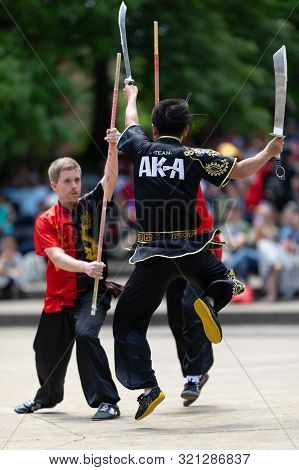 Columbus, Ohio, Usa - May 26, 2019: Columbus Asian Festival, Franklin Park, Man Using Double Duilian