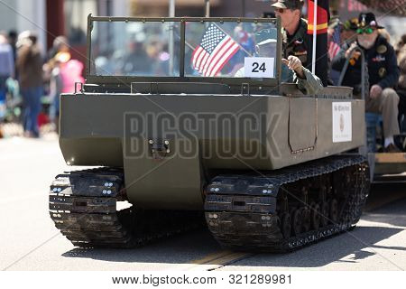 Benton Harbor, Michigan, Usa - May 4, 2019: Blossomtime Festival Grand Floral Parade, Man Driving A 