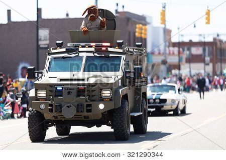 Benton Harbor, Michigan, Usa - May 4, 2019: Blossomtime Festival Grand Floral Parade, Armored Police