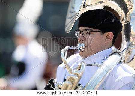 Benton Harbor, Michigan, Usa - May 4, 2019: Blossomtime Festival Grand Floral Parade, Hartford High 