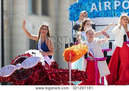 Benton Harbor, Michigan, Usa - May 4, 2019: Blossomtime Festival Grand Floral Parade, Float Carrying