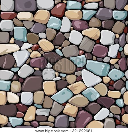 Seamless Color Background Sea Pebble. 
Vector Illustration.