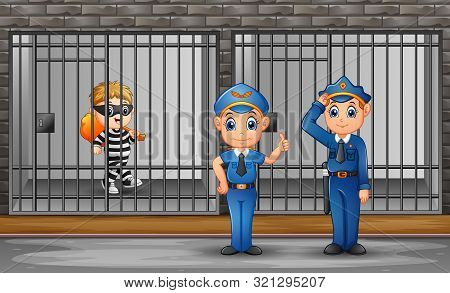 Prisoner In The Jail Being Guarded By Prison Guards
